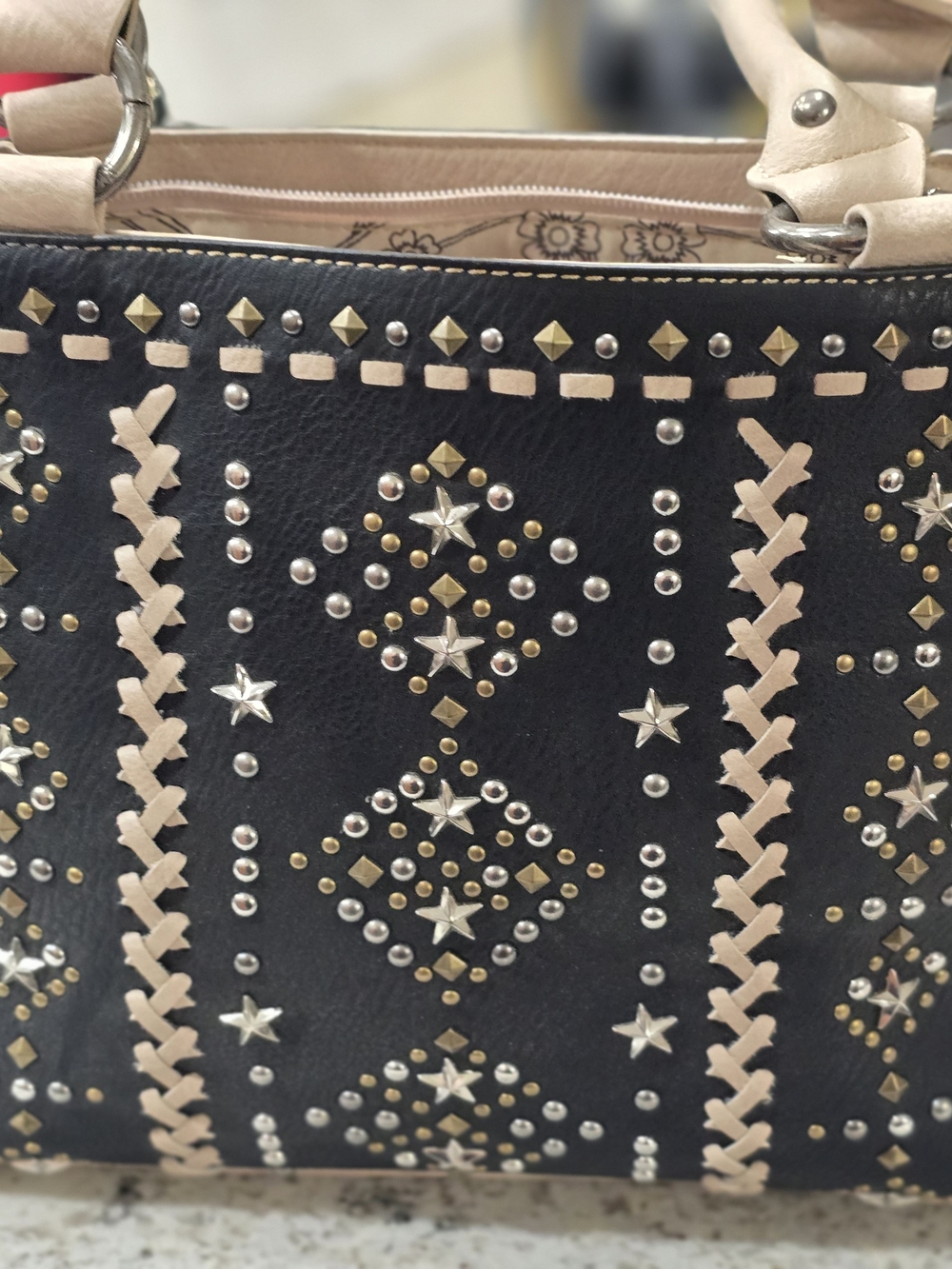 Studded Black & Beige Women's Tote Bag